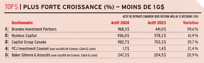 Top 5 | Plus Forte Croissance (%) — Moins De 1 G$ 
