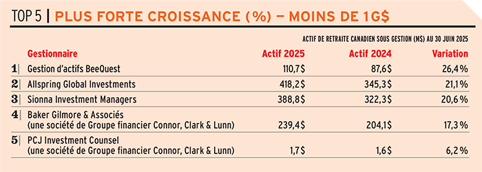 Top 5 Plus forte croissance moins de 1 g$